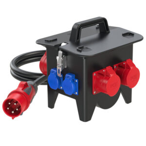 Coffret mobile caoutchouc PCE Ried – 1 × CEE 32 A 5P + 2 × CEE 16 A 5P + 3 × 2P+T, câble avec fiche CEE 32 A