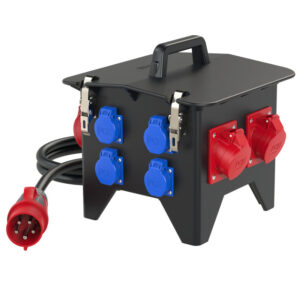 Coffret mobile caoutchouc PCE Spitz – 2 × CEE 32 A 5P + 2 × CEE 16 A 5P + 4 × 2P+T, 5 disjoncteurs