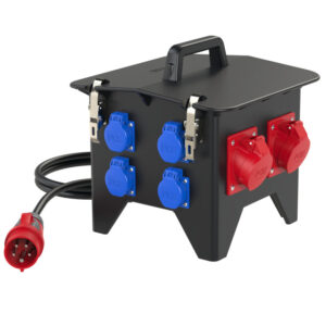 Coffret mobile caoutchouc PCE Spitz – 3 × CEE 16 A 5P + 4 × 2P+T