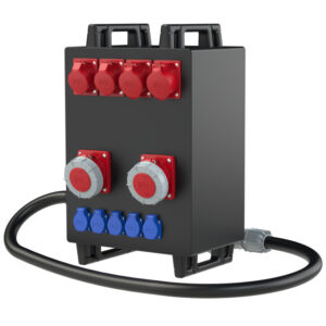 Coffret mobile caoutchouc PCE Zirl – 2 × CEE 63 A 5P + 2 × CEE 32 A 5P + 2 × CEE 16 A 5P + 5 × 2P+T