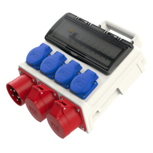 Coffret mobile plastique PCE Horn – 2 × CEE 16 A 5P + 4 × 2P+T, 4 disjoncteurs