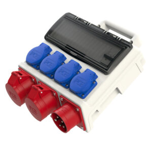 Coffret mobile plastique PCE Horn – 2 × CEE 16 A 5P + 4 × 2P+T, 5 disjoncteurs