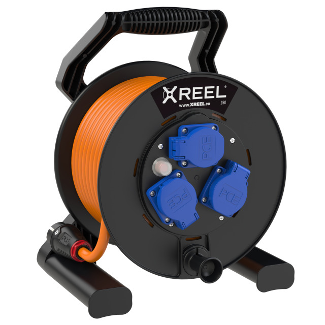 Enrouleur XREEL Ø 250 mm – 3 prises 2P+T, 25 m H07BQ-F 3G1,5