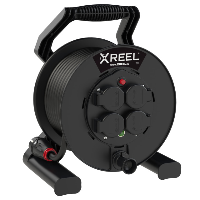 Enrouleur XREEL Ø 250 mm – 4 prises 2P+T, 33 m H05VV-F 3G1,5