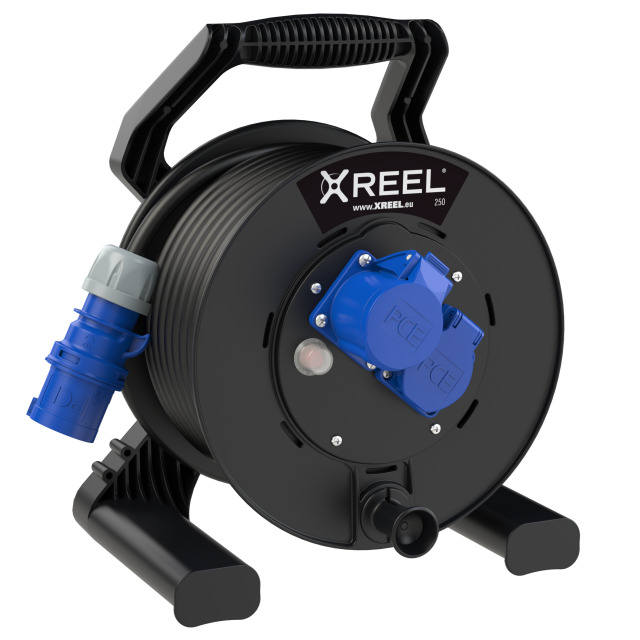 Enrouleur XREEL Ø 250 mm – 2 prises CEE 16 A 3P, 20 m H07RN-F 3G2,5