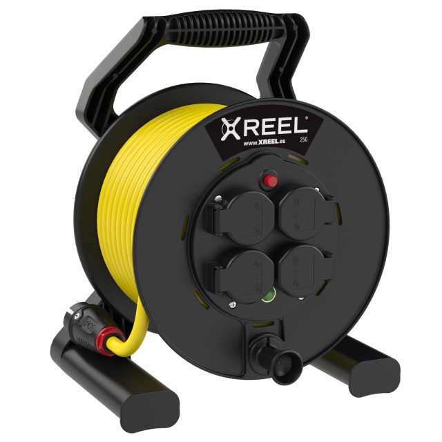Enrouleur XREEL Ø 250 mm – 4 prises 2P+T, 25 m N07V3V3-F 3G1,5