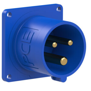 Socle connecteur mâle CEE droit 56 × 56 mm 16 A 2P+T 230 V 6h IP44