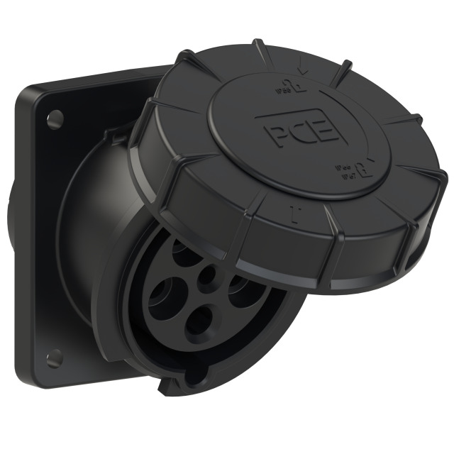 Socle de prise CEE incliné 100 × 112 mm 63 A 3P+N+T 400 V 6h IP67 POWER TWIST noir