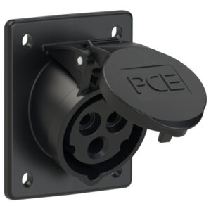 Socle de prise CEE incliné 70 × 85 mm 16 A 2P+T 230 V 6h IP44/IP54 noir