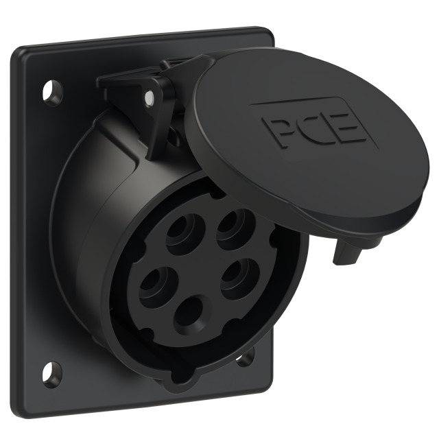 Socle de prise CEE incliné 80 × 97 mm 16 A 3P+N+T 400 V 6h IP44/IP54 noir