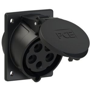 Socle de prise CEE incliné 80 × 97 mm 32 A 3P+N+T 400 V 6h IP44/IP54 noir