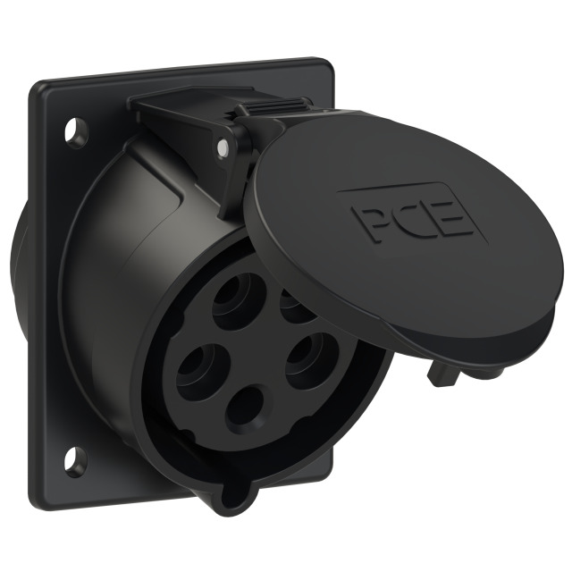 Socle de prise CEE incliné 80 × 97 mm 32 A 3P+N+T 400 V 6h IP44/IP54 noir